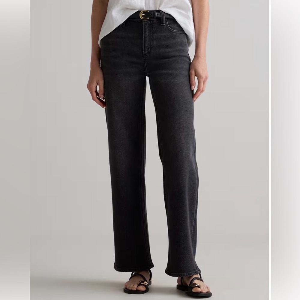 Quince Bella Stretch Relaxed Straight Jeans, size 24 charcoal black